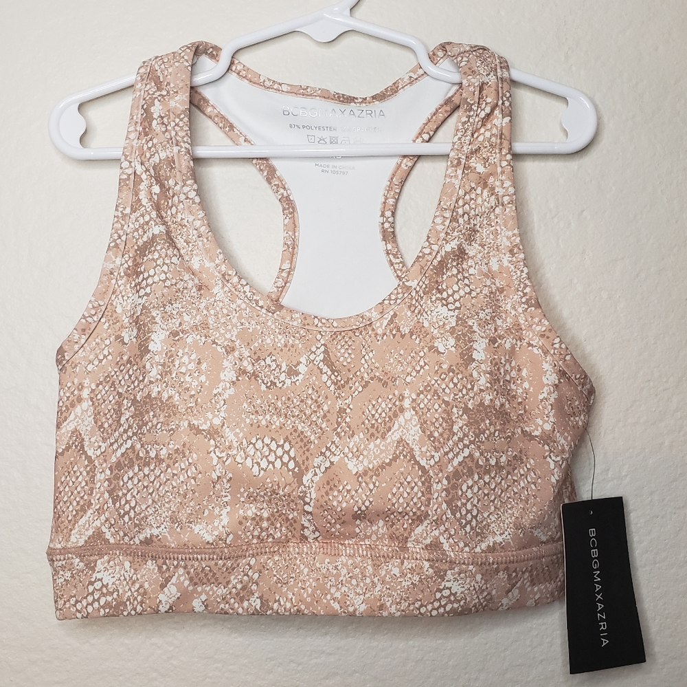 BCBGMAXAZRIA Womens Bare Pink Snake Racerback Josie Sports Bra Removable Pads XS